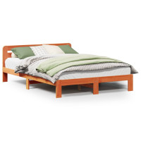 Produktbild för Sängram utan madrass vaxbrun 135x190 cm massiv furu