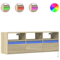 Produktbild för Väggmonterad tv-bänk LEDs sonoma-ek 130x31x45 cm