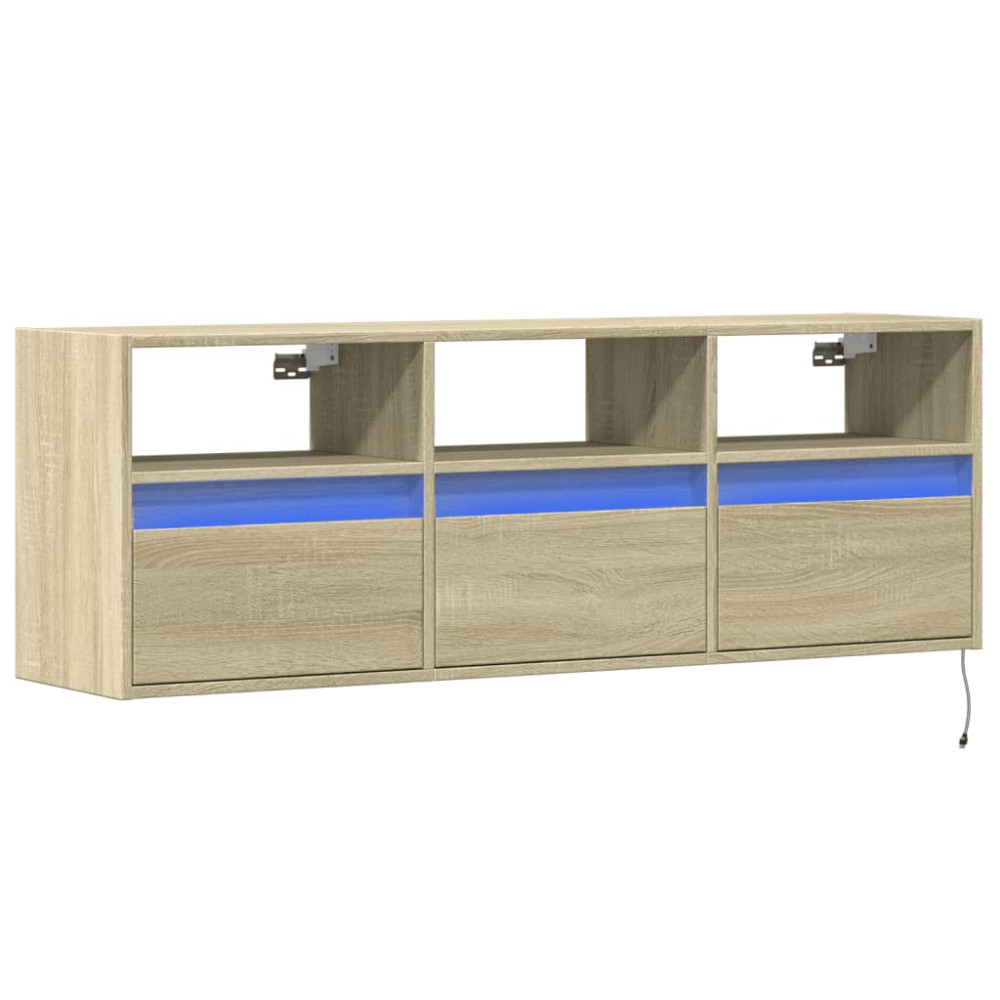 Produktbild för Väggmonterad tv-bänk LEDs sonoma-ek 130x31x45 cm