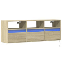 Produktbild för Väggmonterad tv-bänk LEDs sonoma-ek 130x31x45 cm