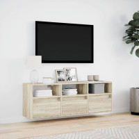Produktbild för Väggmonterad tv-bänk LEDs sonoma-ek 130x31x45 cm