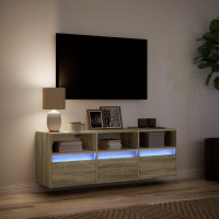 Produktbild för Väggmonterad tv-bänk LEDs sonoma-ek 130x31x45 cm
