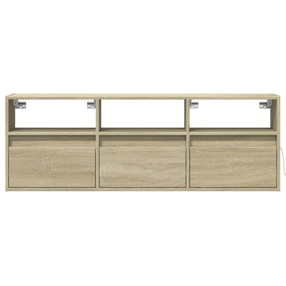 Produktbild för Väggmonterad tv-bänk LEDs sonoma-ek 130x31x45 cm