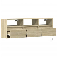 Produktbild för Väggmonterad tv-bänk LEDs sonoma-ek 130x31x45 cm
