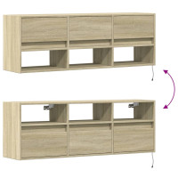 Produktbild för Väggmonterad tv-bänk LEDs sonoma-ek 130x31x45 cm