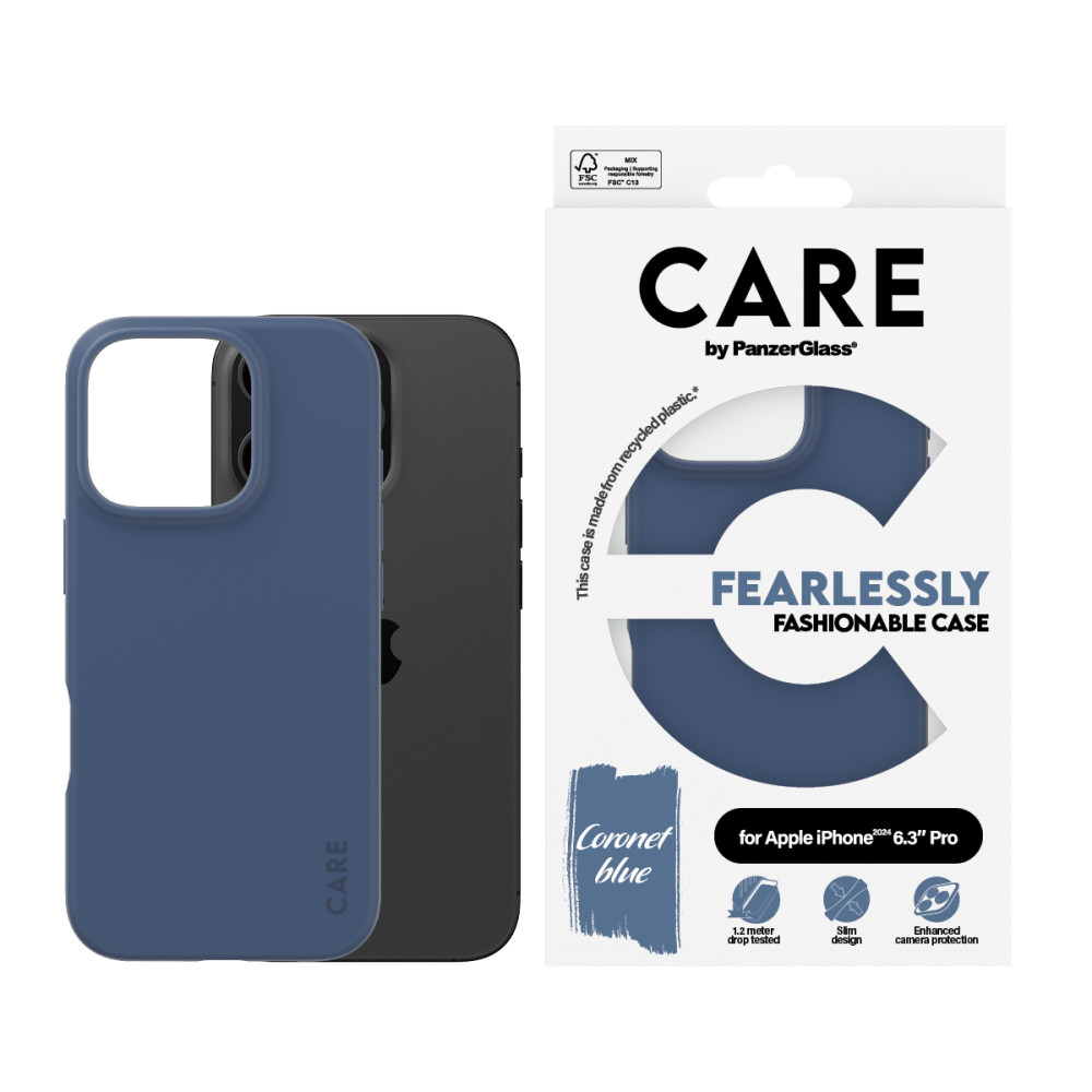 Produktbild för PanzerGlass CARE by PG Blue iPhone16 6.3 Pro mobiltelefonfodral Omslag Transparent