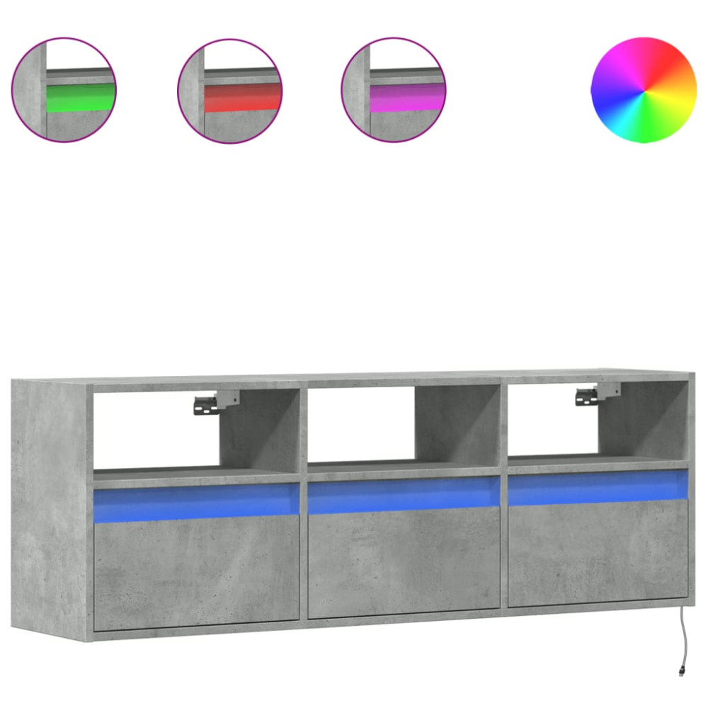 Produktbild för Väggmonterad tv-bänk LED betonggrå 130x31x45 cm