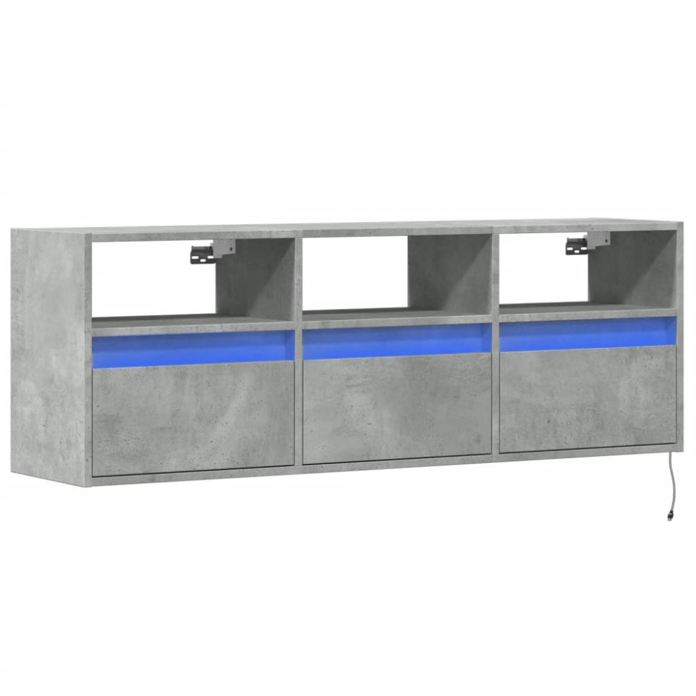 Produktbild för Väggmonterad tv-bänk LED betonggrå 130x31x45 cm