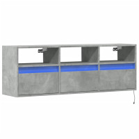 Produktbild för Väggmonterad tv-bänk LED betonggrå 130x31x45 cm