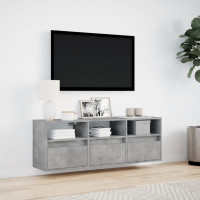 Produktbild för Väggmonterad tv-bänk LED betonggrå 130x31x45 cm