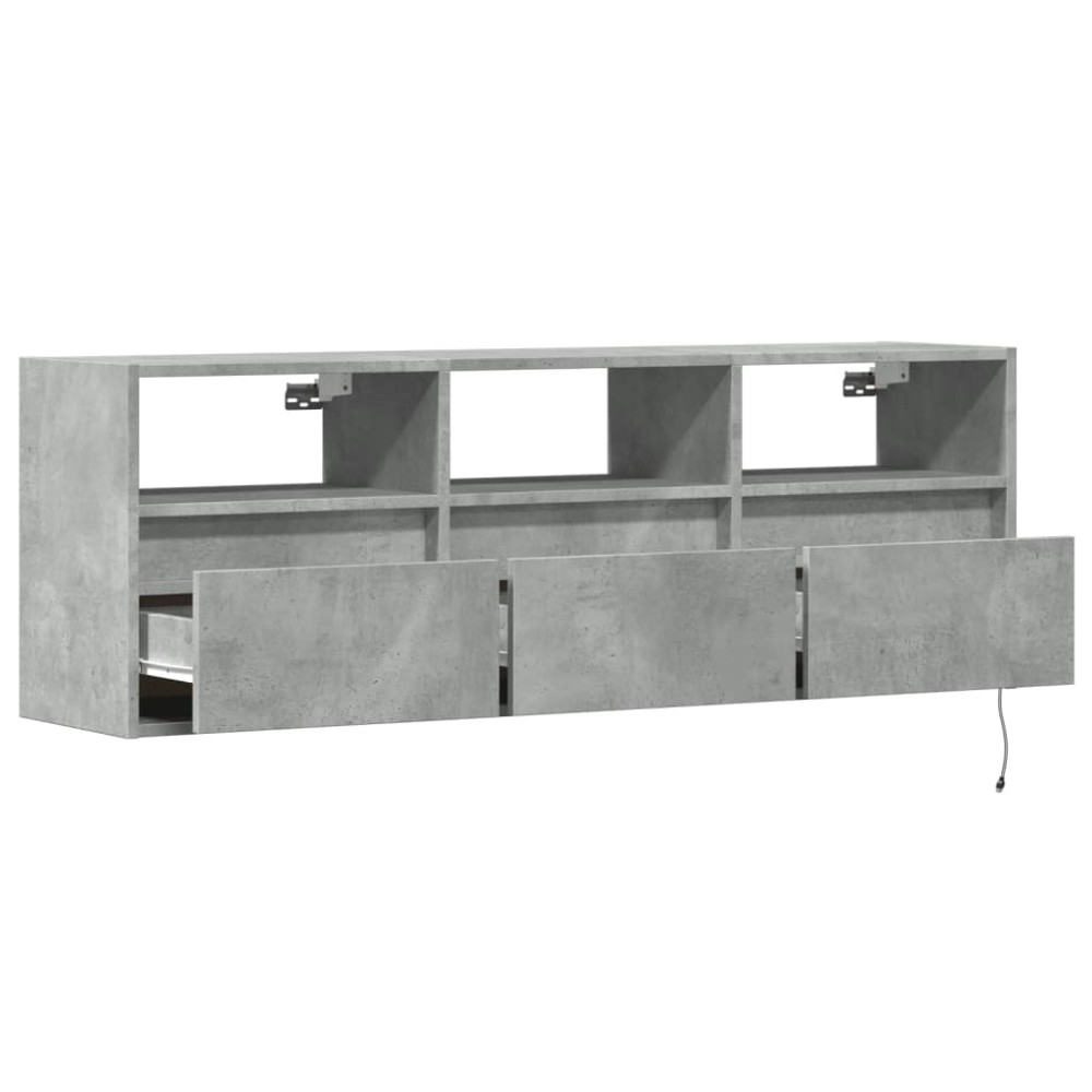 Produktbild för Väggmonterad tv-bänk LED betonggrå 130x31x45 cm