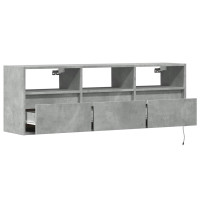 Produktbild för Väggmonterad tv-bänk LED betonggrå 130x31x45 cm
