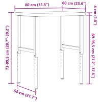 Produktbild för Arbetsbänk 80x60x(73-99,5) cm massiv akacia rektangulär
