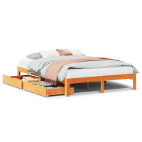 Produktbild för Sängram med lådor vaxad brun 120x190 cm massiv furu