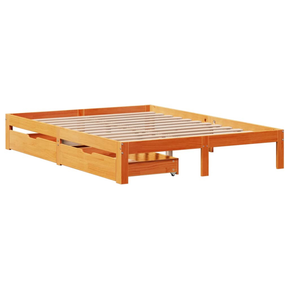 Produktbild för Sängram med lådor vaxad brun 120x190 cm massiv furu