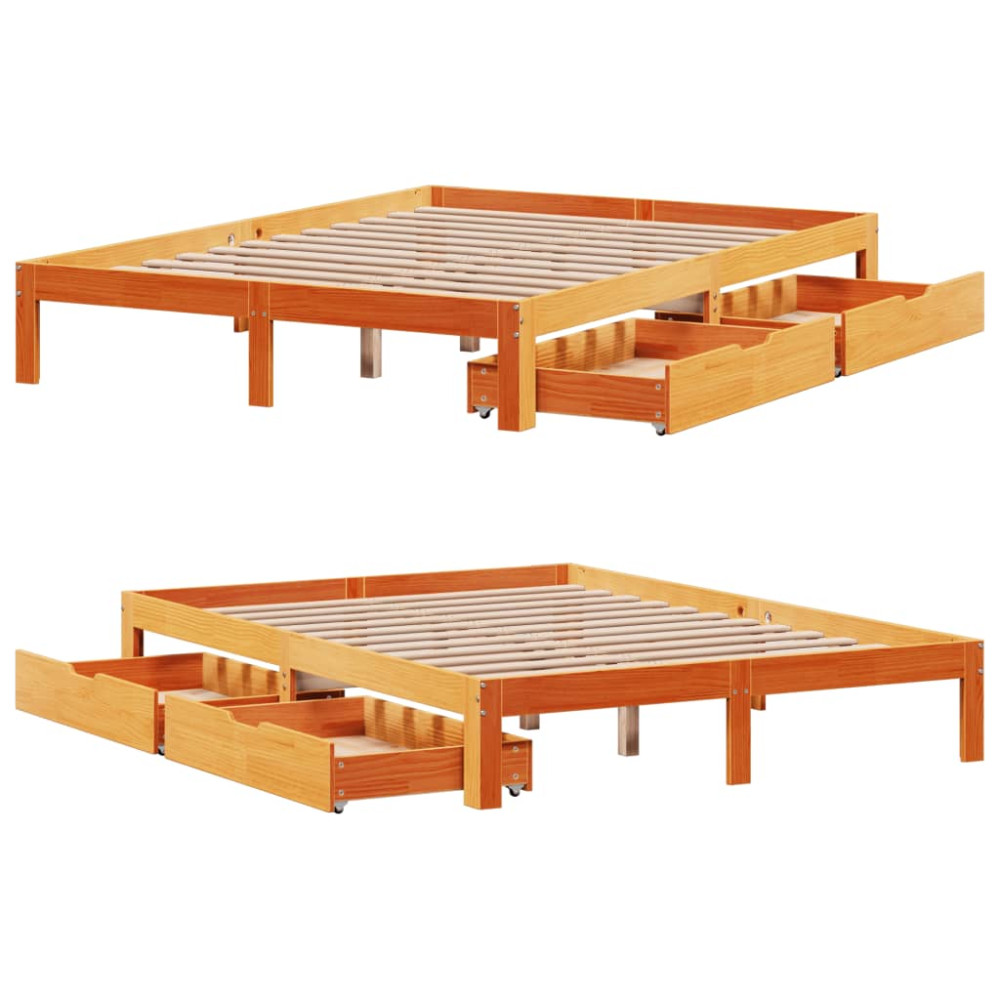 Produktbild för Sängram med lådor vaxad brun 120x190 cm massiv furu