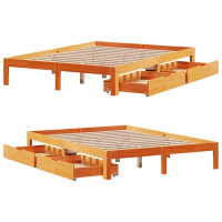 Produktbild för Sängram med lådor vaxad brun 120x190 cm massiv furu