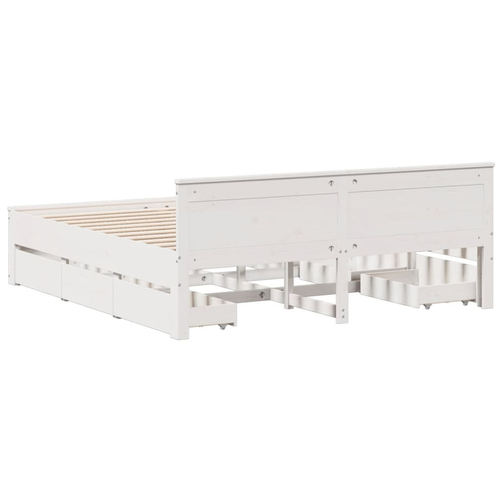 Produktbild för Sängram utan madrass med huvudgavel vit 180x200 cm massiv furu