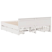 Produktbild för Sängram utan madrass med huvudgavel vit 180x200 cm massiv furu