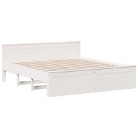 Produktbild för Sängram utan madrass med huvudgavel vit 180x200 cm massiv furu