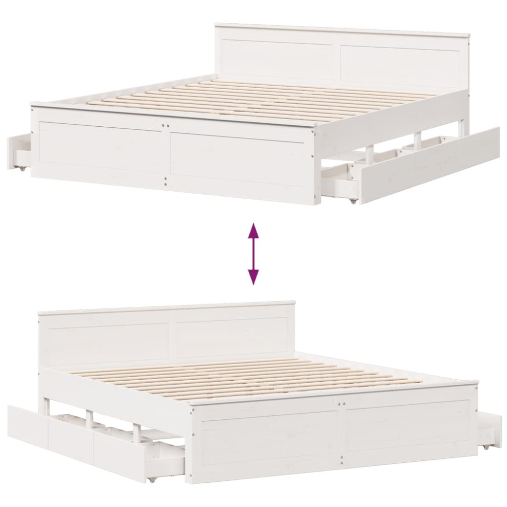 Produktbild för Sängram utan madrass med huvudgavel vit 180x200 cm massiv furu
