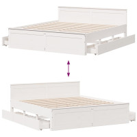 Produktbild för Sängram utan madrass med huvudgavel vit 180x200 cm massiv furu