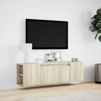 Produktbild för Väggmonterad tv-bänk LED sonoma-ek 135x31x39,5 cm