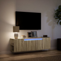 Produktbild för Väggmonterad tv-bänk LED sonoma-ek 135x31x39,5 cm