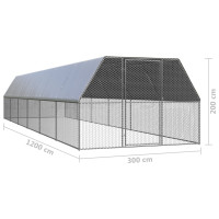 Produktbild för Hönsbur 3x12x2 m galvaniserat stål