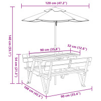 Produktbild för Picknickbord med parasoll för 4 barn massivt granträ