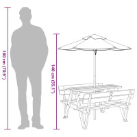 Produktbild för Picknickbord med parasoll för 4 barn massivt granträ