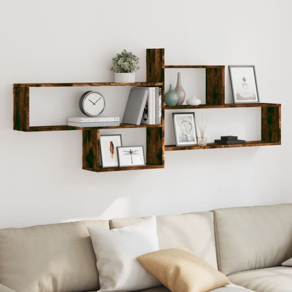 Produktbild för Vägghylla rökfärgad ek 167,5x18x68 cm konstruerat trä