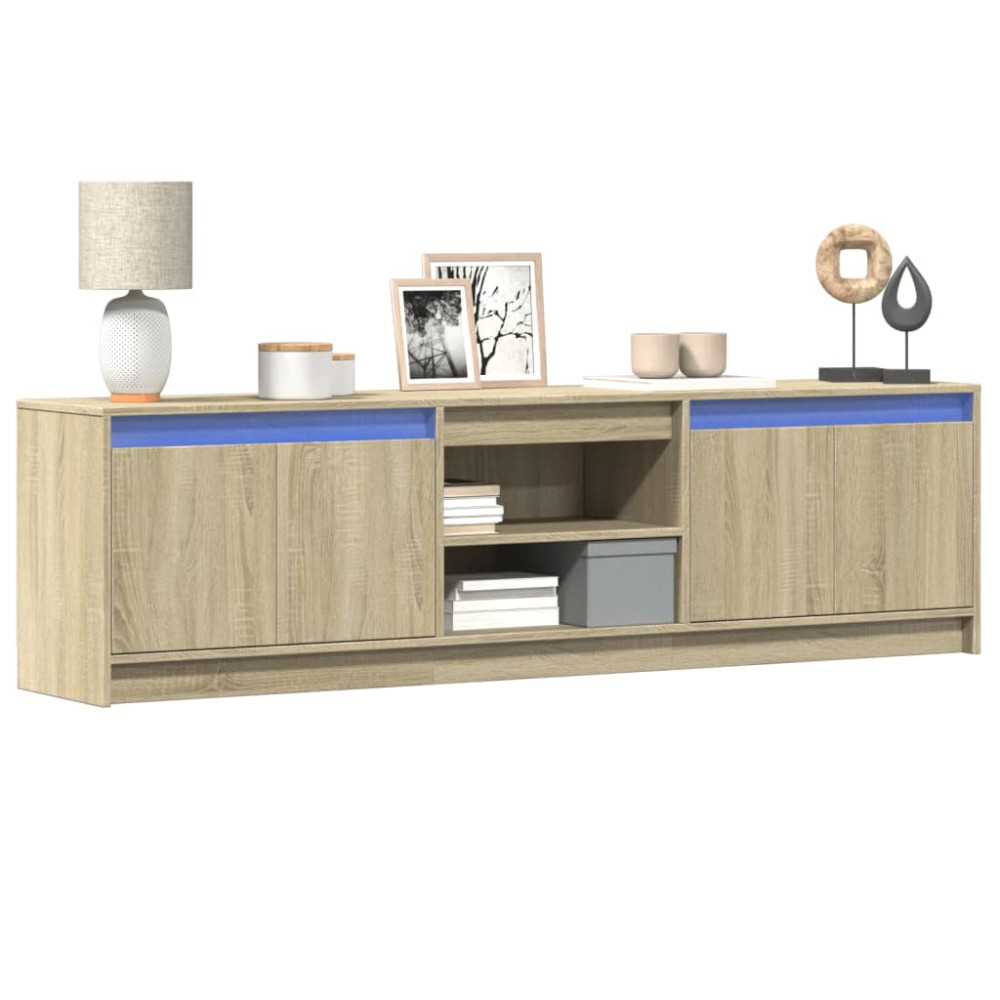 Produktbild för Tv-bänk med LEDs sonoma-ek 180x34x50 cm konstruerat trä