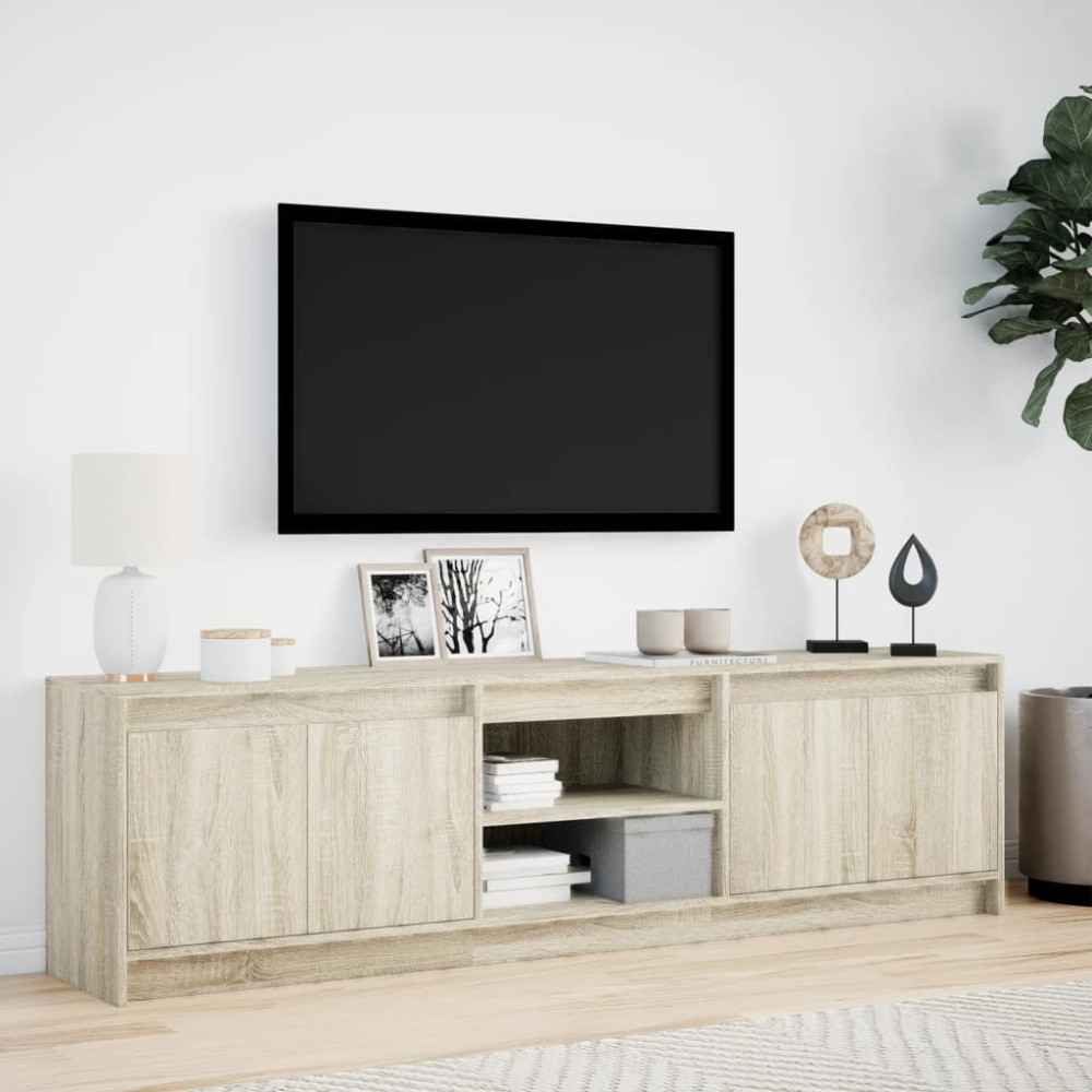 Produktbild för Tv-bänk med LEDs sonoma-ek 180x34x50 cm konstruerat trä