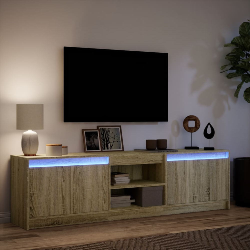 Produktbild för Tv-bänk med LEDs sonoma-ek 180x34x50 cm konstruerat trä