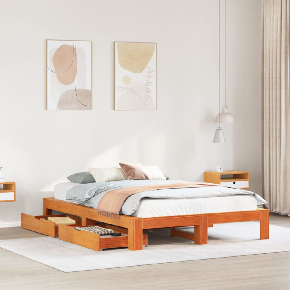 Produktbild för Sängram utan madrass vaxbrun 160x200 cm massiv furu