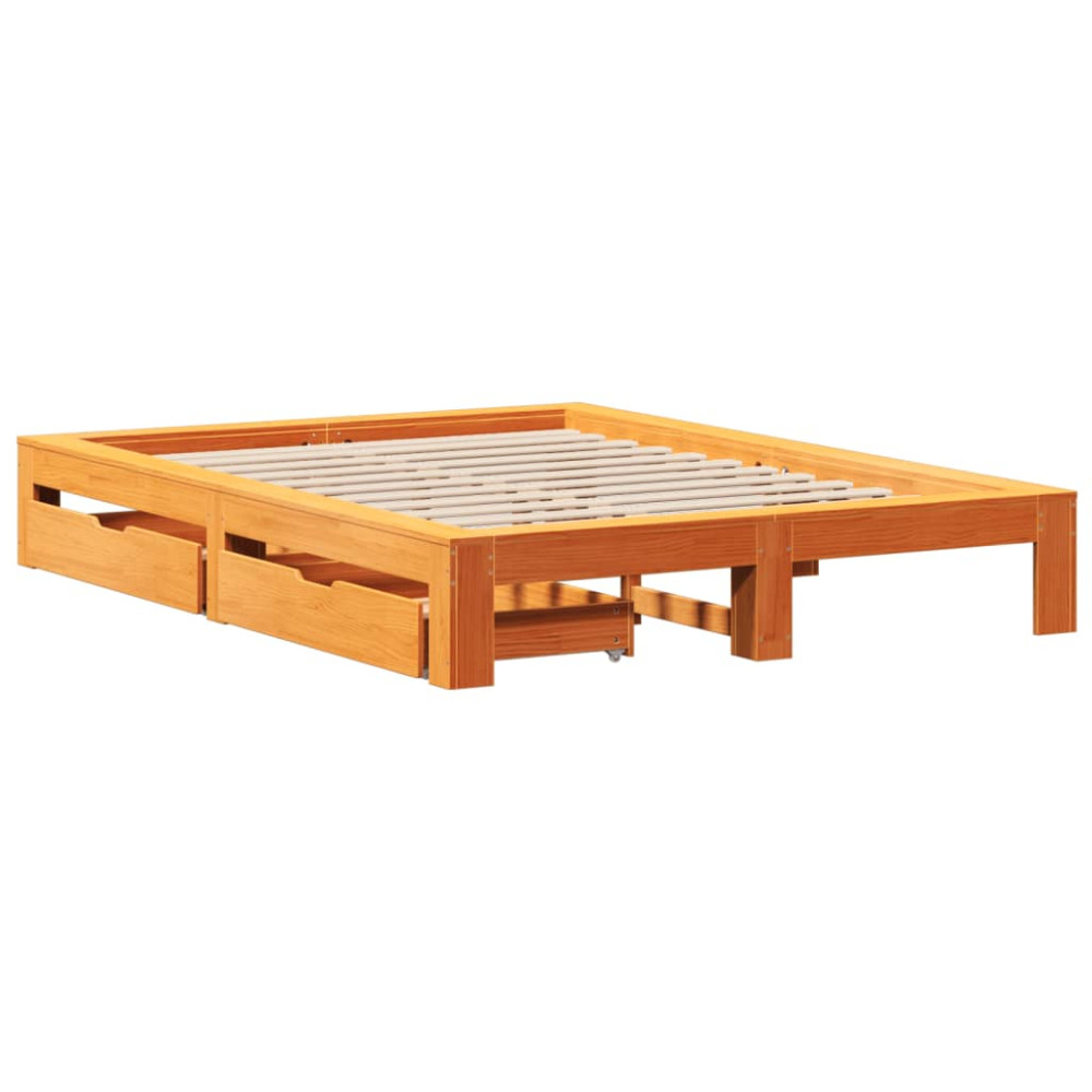 Produktbild för Sängram utan madrass vaxbrun 160x200 cm massiv furu