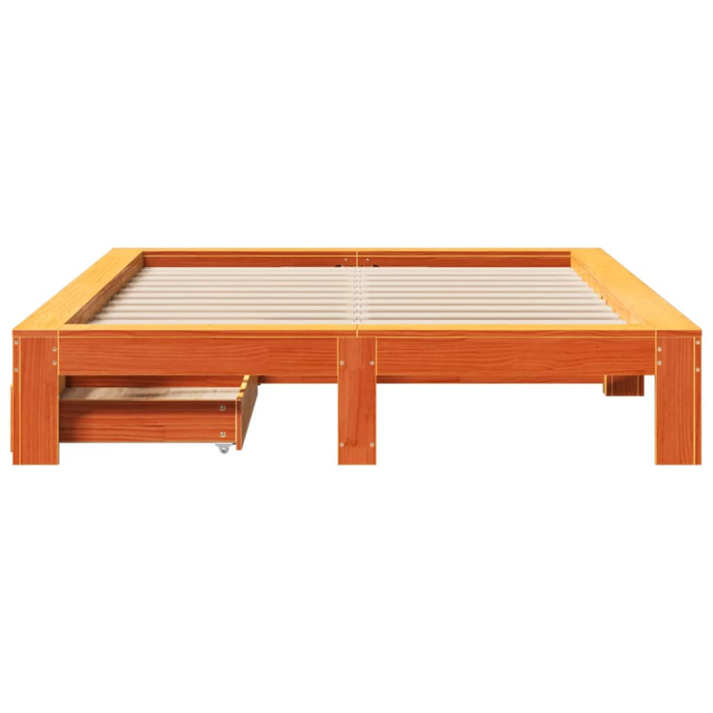 Produktbild för Sängram utan madrass vaxbrun 160x200 cm massiv furu
