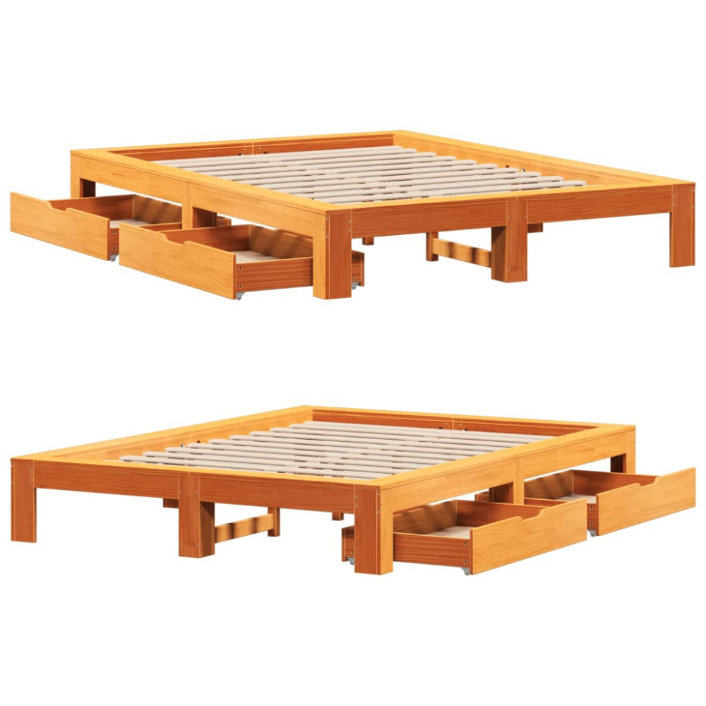 Produktbild för Sängram utan madrass vaxbrun 160x200 cm massiv furu