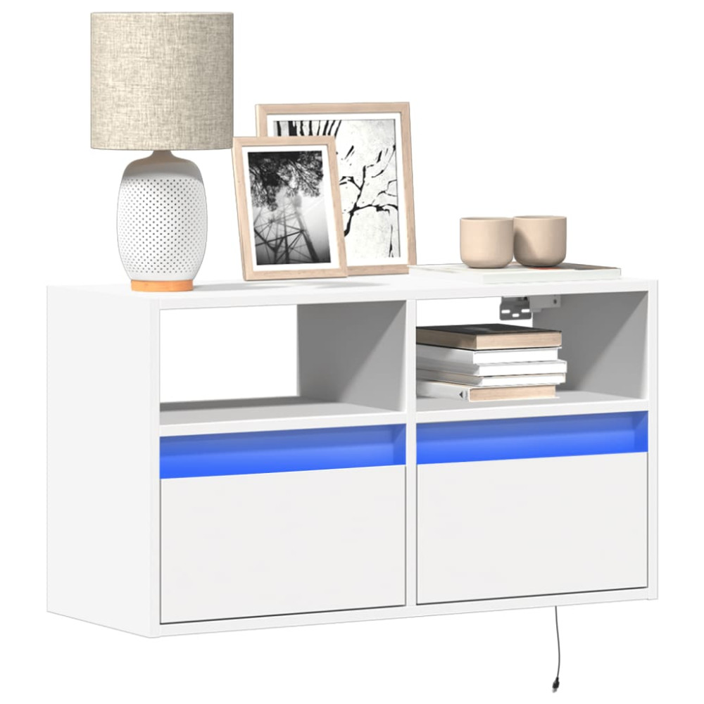 Produktbild för Väggmonterad tv-bänk LEDs vit 80x31x45 cm