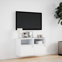 Produktbild för Väggmonterad tv-bänk LEDs vit 80x31x45 cm