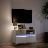 Produktbild för Väggmonterad tv-bänk LEDs vit 80x31x45 cm
