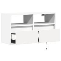 Produktbild för Väggmonterad tv-bänk LEDs vit 80x31x45 cm
