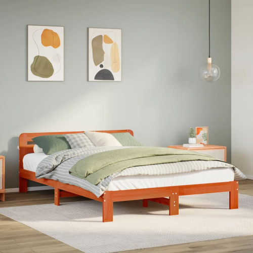 vidaXL Sängram utan madrass vaxbrun 120x200 cm massiv furu
