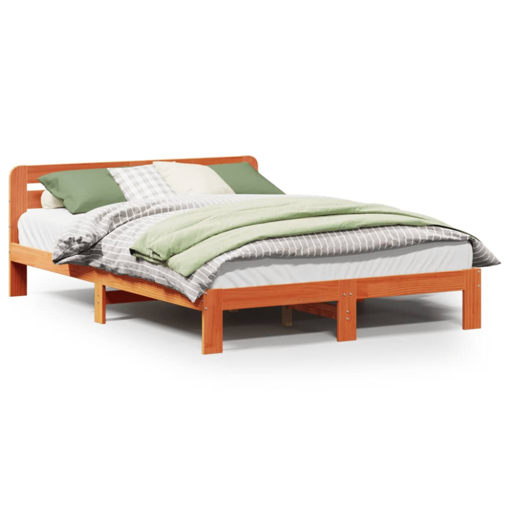 Produktbild för Sängram utan madrass vaxbrun 120x200 cm massiv furu