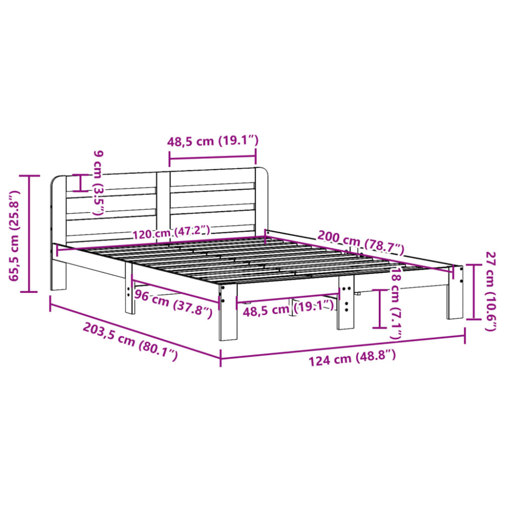 Produktbild för Sängram utan madrass vaxbrun 120x200 cm massiv furu