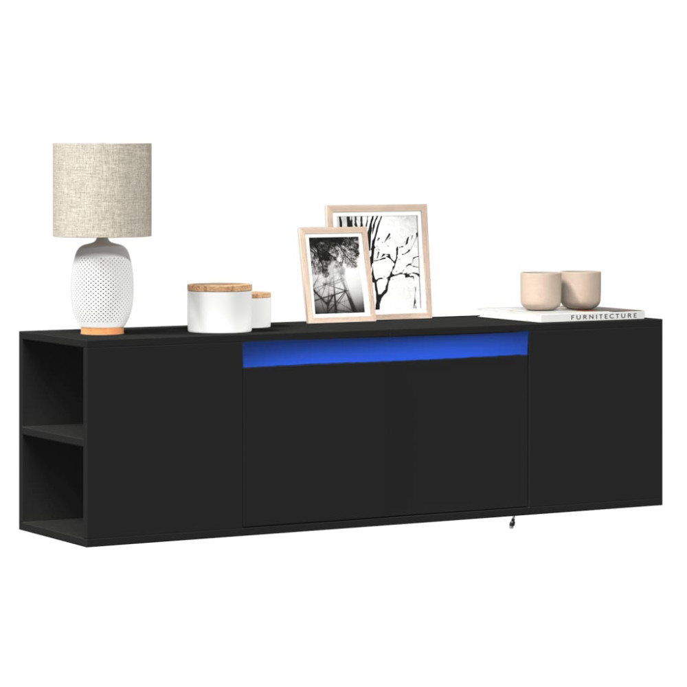 Produktbild för Väggmonterad tv-bänk LEDs svart 135x31x39,5 cm