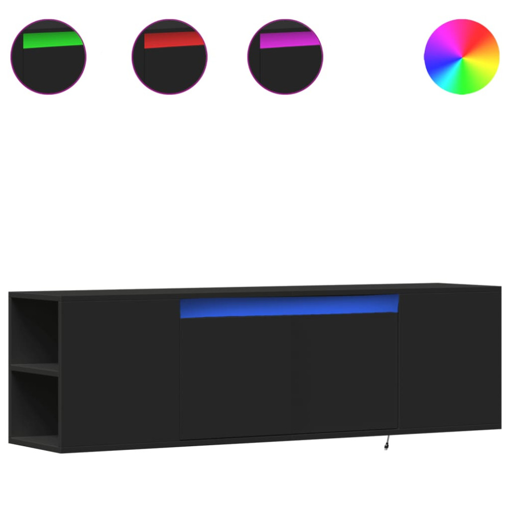 Produktbild för Väggmonterad tv-bänk LEDs svart 135x31x39,5 cm
