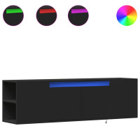Produktbild för Väggmonterad tv-bänk LEDs svart 135x31x39,5 cm