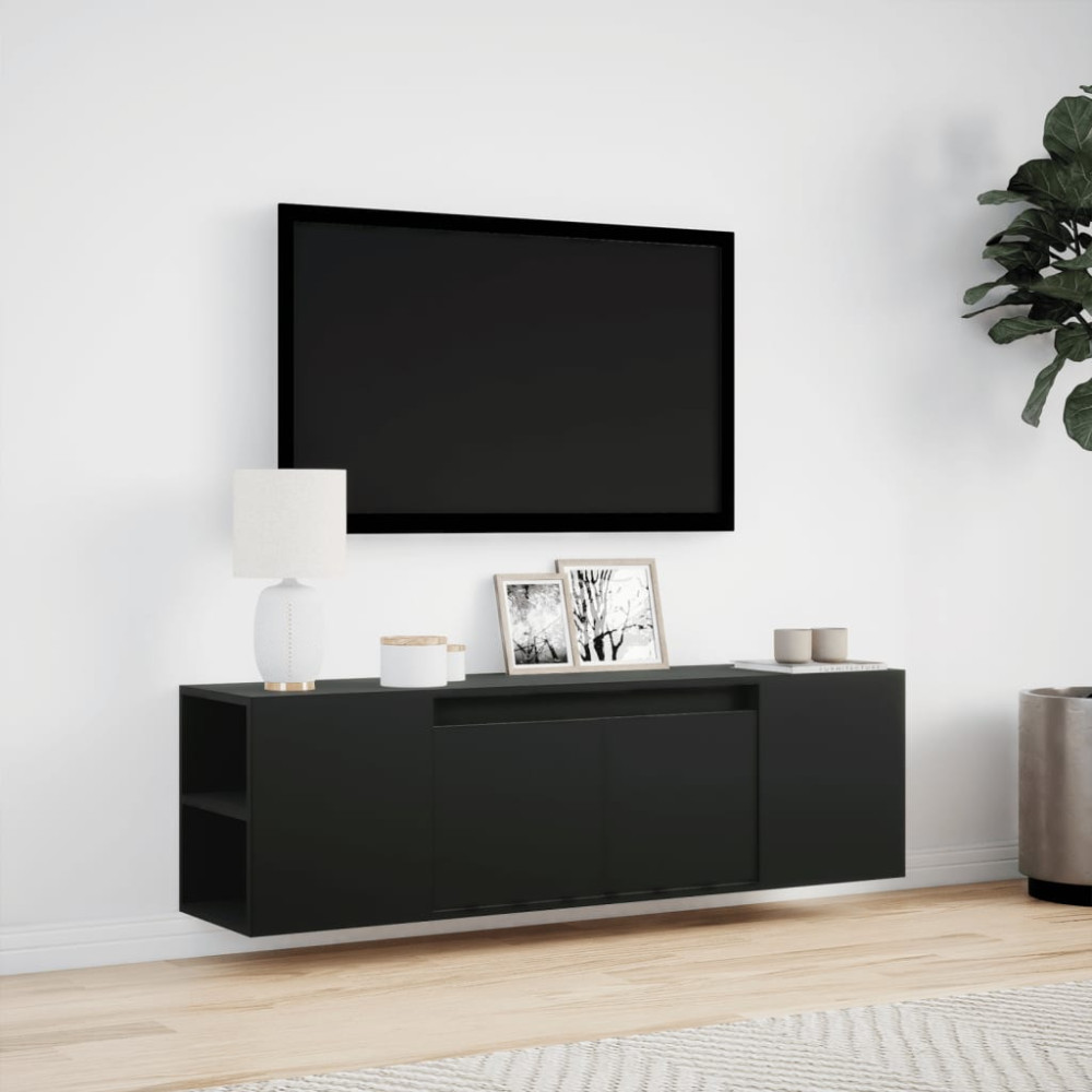 Produktbild för Väggmonterad tv-bänk LEDs svart 135x31x39,5 cm